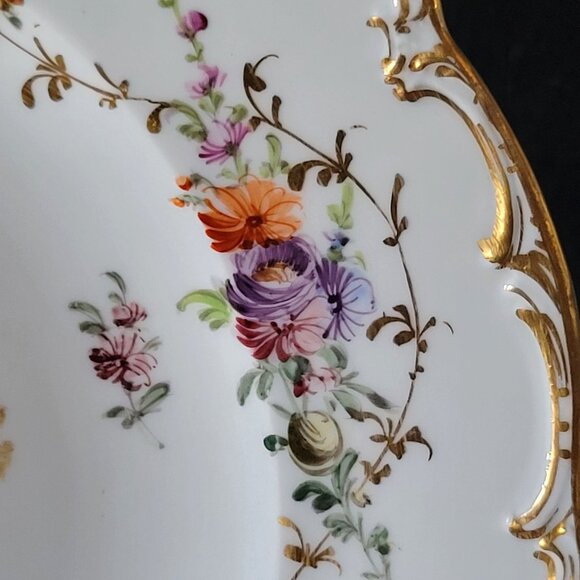 Antique Meissen Plate Courting Couple Romantic Scene Floral Design 8.75" - Picture 4 of 8